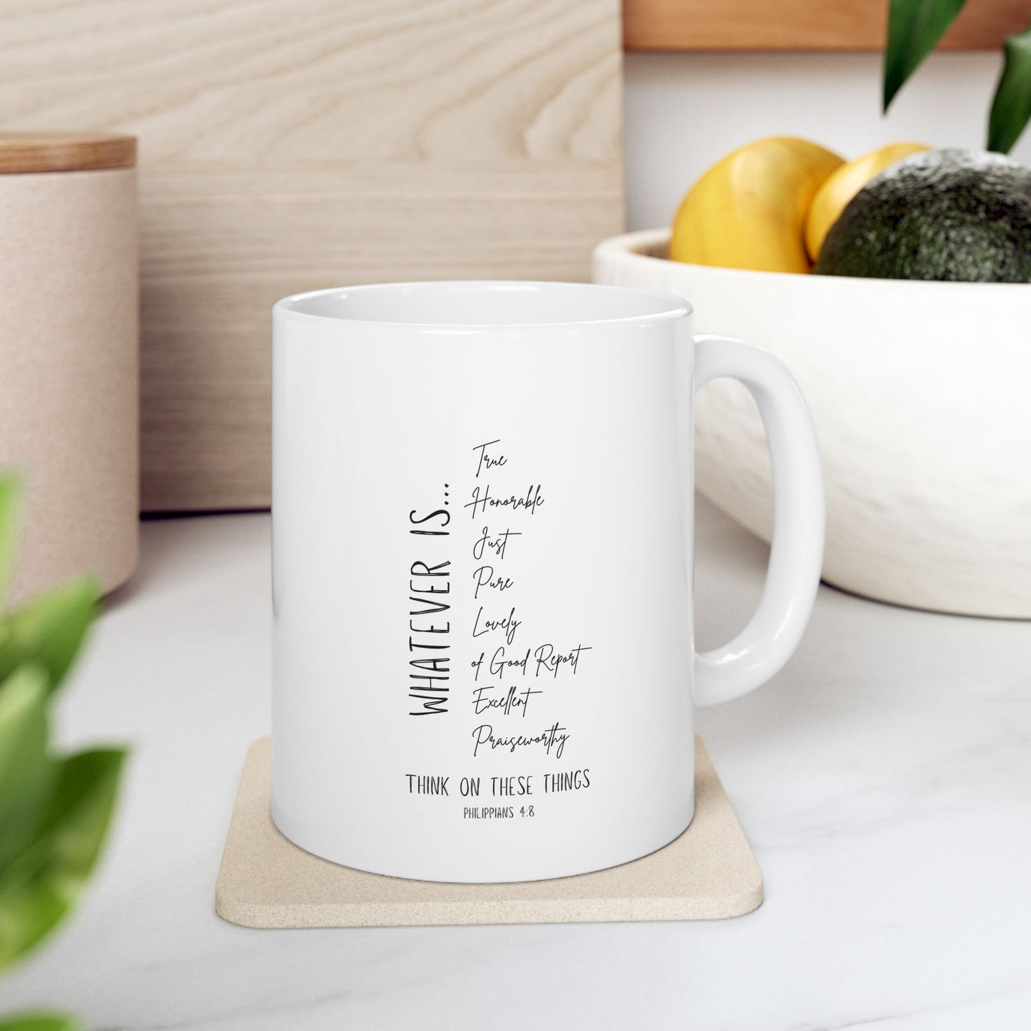 Philippians 4:8 Inspirational Mug – 11oz White Ceramic